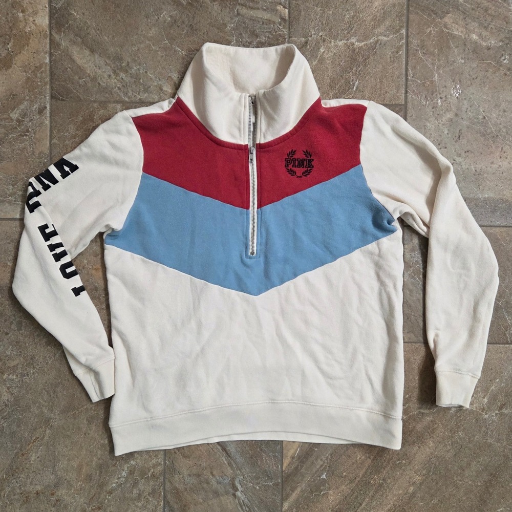 PINK Victoria's Secret Pullover Sweatshirt Quarter Zip Color Block LOVE PINK S
